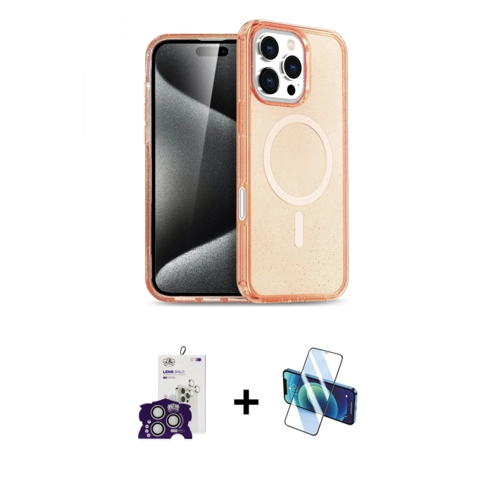 MARSİLYAN™- iPhone 16 Pro Max Kılıf Nova Asil Prime - Siyah 3D Antistatik Cam Ekran Koruyucu + Bilvis Titan Kamera Lens - GS