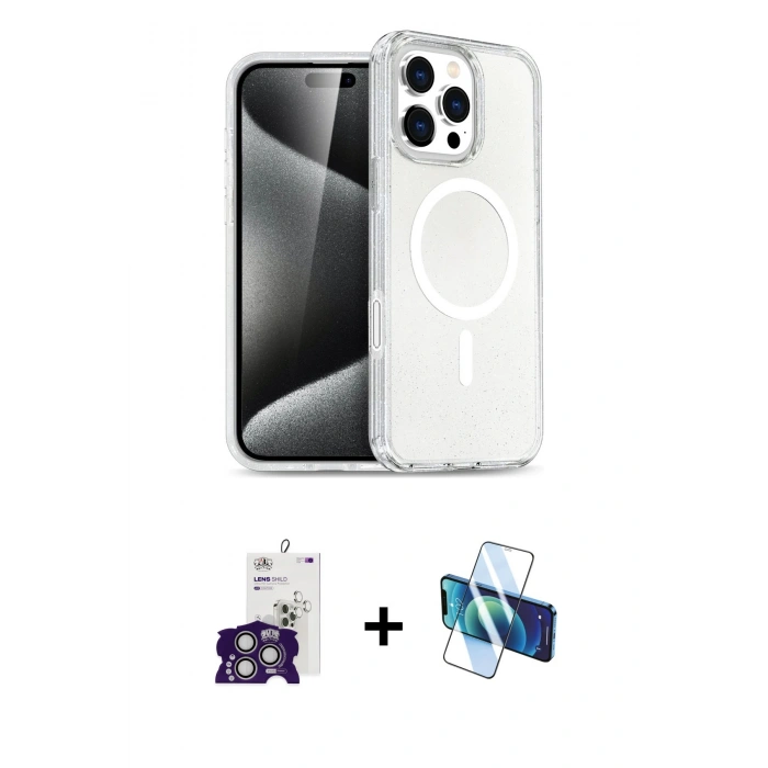 MARSİLYAN™- iPhone 16 Pro Max Kılıf Nova Asil Prime - Siyah 3D Antistatik Cam Ekran Koruyucu + Bilvis Titan Kamera Lens - GS