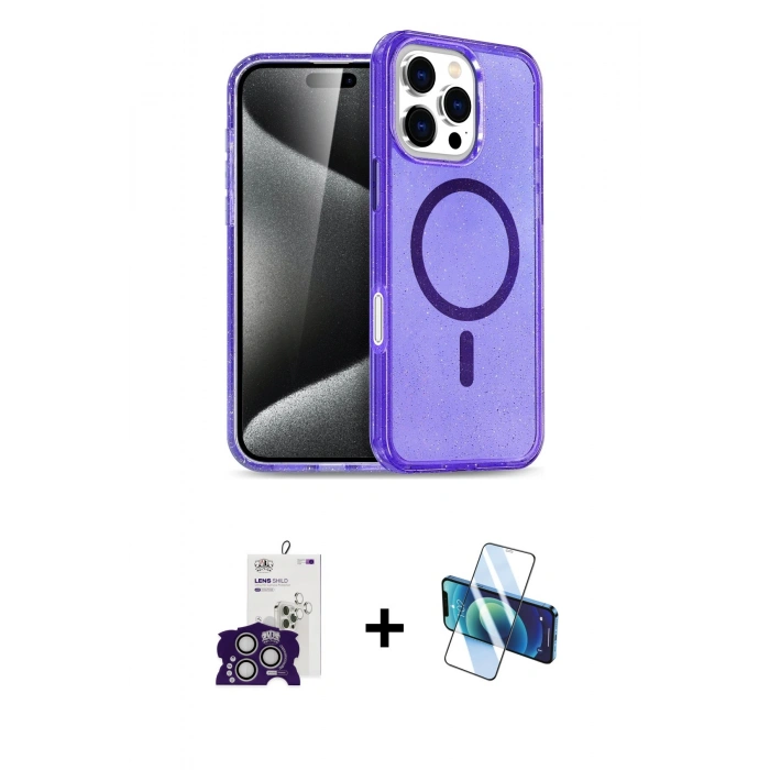 MARSİLYAN™- iPhone 16 Pro Max Kılıf Nova Asil Prime - Siyah 3D Antistatik Cam Ekran Koruyucu + Bilvis Titan Kamera Lens - GS