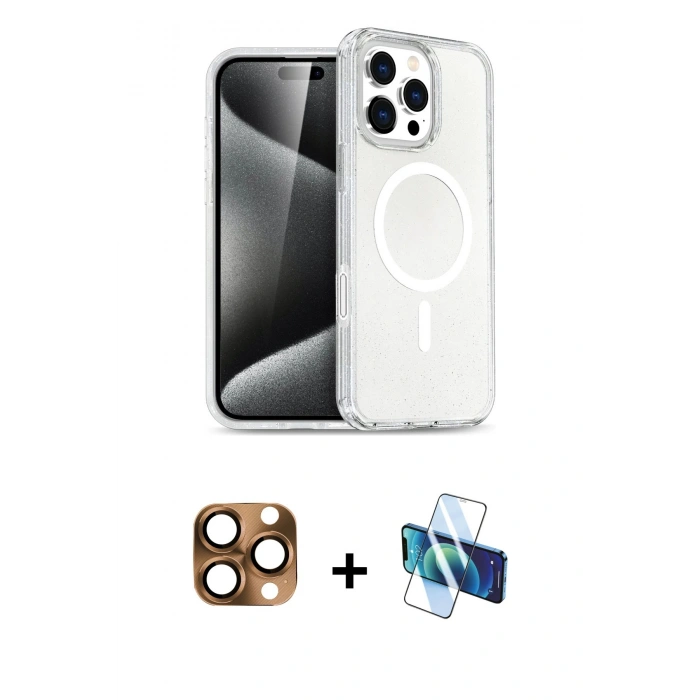MARSİLYAN™- iPhone 16 Pro Max Kılıf Nova Asil Prime - Siyah 3D Antistatik Cam Ekran Koruyucu + Pers Alüminyum Kamera Lens - CLTM