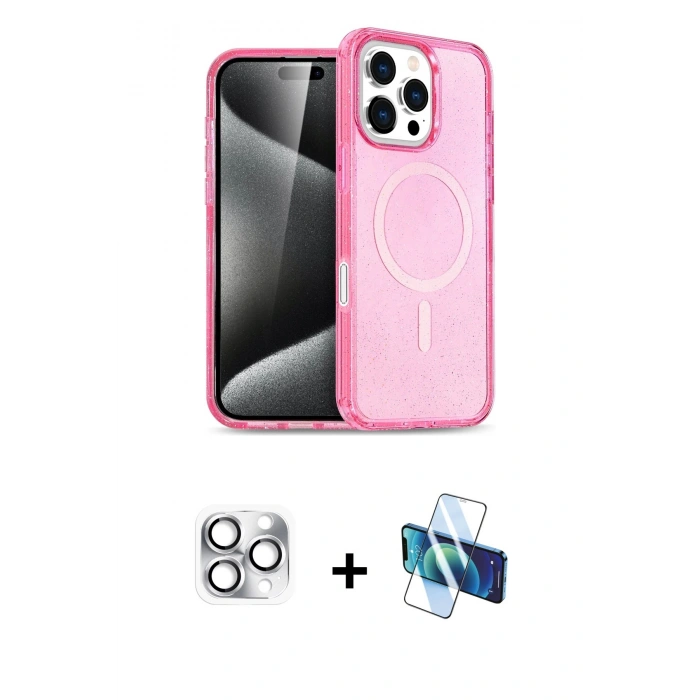 MARSİLYAN™- iPhone 16 Pro Max Kılıf Nova Asil Prime - Siyah 3D Antistatik Cam Ekran Koruyucu + Pers Alüminyum Kamera Lens - GS