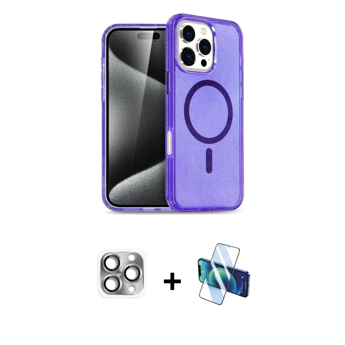MARSİLYAN™- iPhone 16 Pro Max Kılıf Nova Asil Prime - Siyah 3D Antistatik Cam Ekran Koruyucu + Pers Alüminyum Kamera Lens - GI