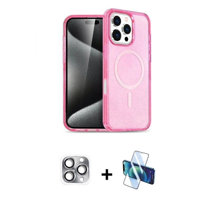 MARSİLYAN™- iPhone 16 Pro Max Kılıf Nova Asil Prime - Siyah 3D Antistatik Cam Ekran Koruyucu + Pers Alüminyum Kamera Lens - GI