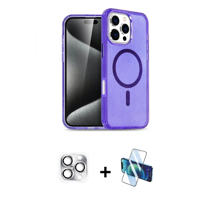 MARSİLYAN™- iPhone 16 Pro Max Kılıf Nova Asil Prime - Siyah 3D Antistatik Cam Ekran Koruyucu + Pers Alüminyum Kamera Lens - GS