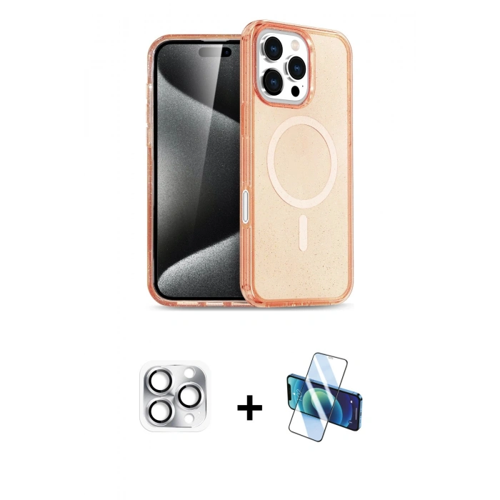 MARSİLYAN™- iPhone 16 Pro Max Kılıf Nova Asil Prime - Siyah 3D Antistatik Cam Ekran Koruyucu + Pers Alüminyum Kamera Lens - GS