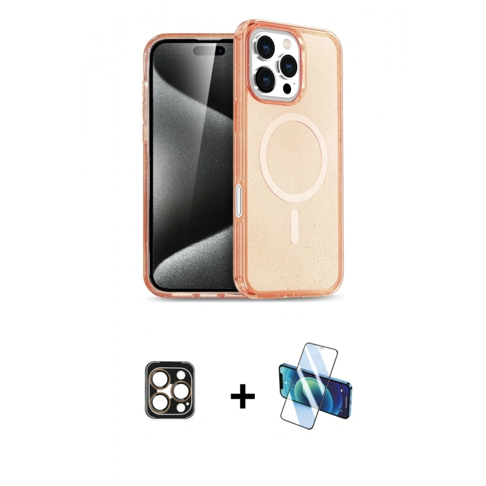 MARSİLYAN™- iPhone 16 Pro Max Kılıf Nova Asil Prime - Siyah 3D Antistatik Cam Ekran Koruyucu + PVD Metal Kamera Lens - GD