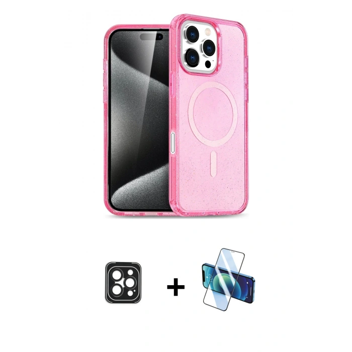 MARSİLYAN™- iPhone 16 Pro Max Kılıf Nova Asil Prime - Siyah 3D Antistatik Cam Ekran Koruyucu + PVD Metal Kamera Lens - SH