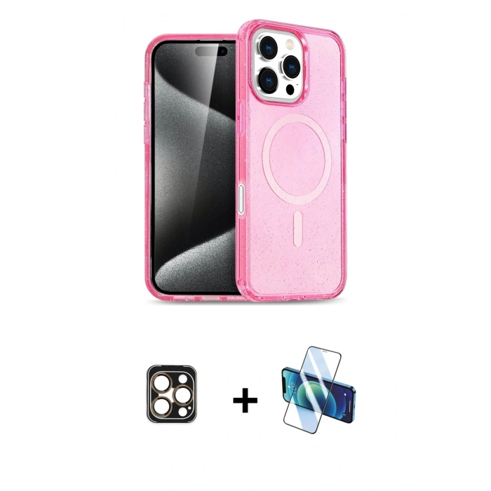 MARSİLYAN™- iPhone 16 Pro Max Kılıf Nova Asil Prime - Siyah 3D Antistatik Cam Ekran Koruyucu + PVD Metal Kamera Lens - GD