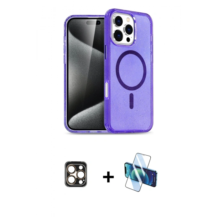 MARSİLYAN™- iPhone 16 Pro Max Kılıf Nova Asil Prime - Siyah 3D Antistatik Cam Ekran Koruyucu + PVD Metal Kamera Lens - GD