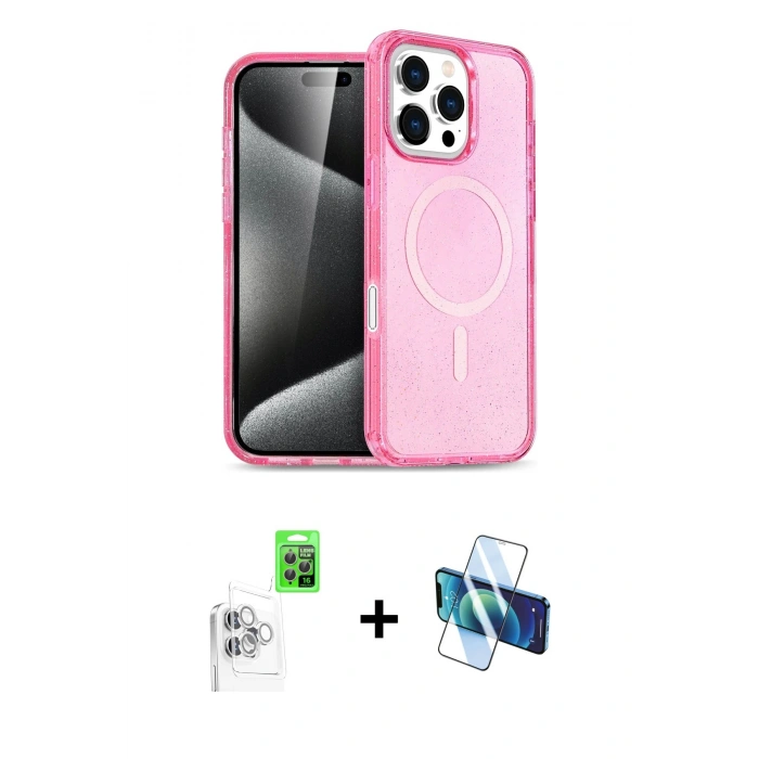 MARSİLYAN™- iPhone 16 Pro Max Kılıf Nova Asil Prime - Siyah 3D Antistatik Cam Ekran Koruyucu + Raze Metal Kamera Lens - BZ