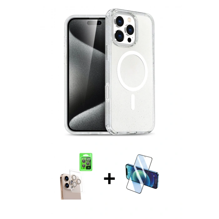 MARSİLYAN™- iPhone 16 Pro Max Kılıf Nova Asil Prime - Siyah 3D Antistatik Cam Ekran Koruyucu + Raze Metal Kamera Lens - NLGY