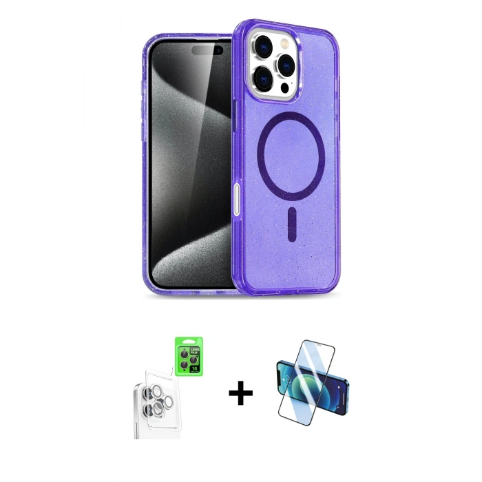 MARSİLYAN™- iPhone 16 Pro Max Kılıf Nova Asil Prime - Siyah 3D Antistatik Cam Ekran Koruyucu + Raze Metal Kamera Lens - BZ