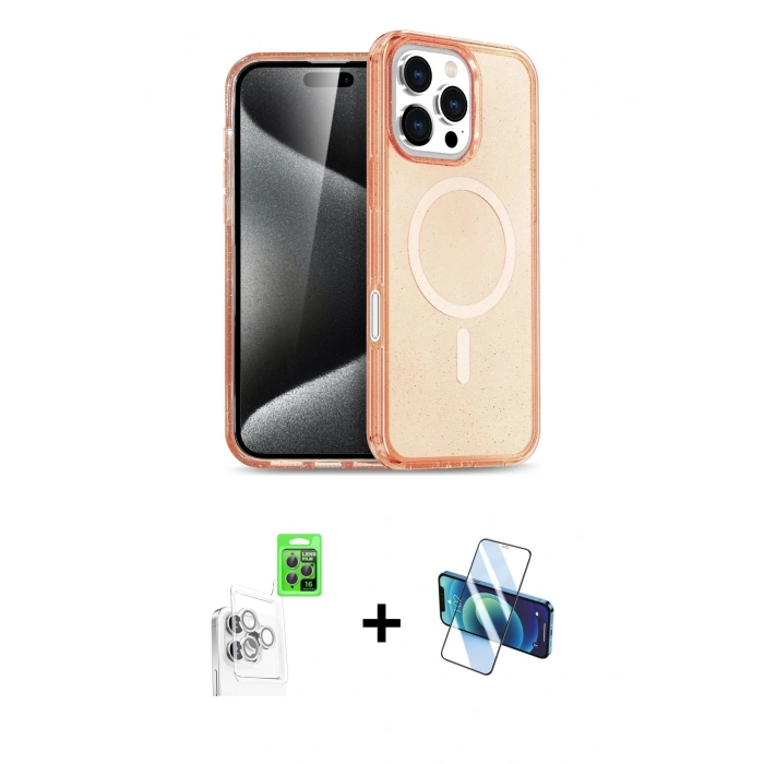 MARSİLYAN™- iPhone 16 Pro Max Kılıf Nova Asil Prime - Siyah 3D Antistatik Cam Ekran Koruyucu + Raze Metal Kamera Lens - BZ