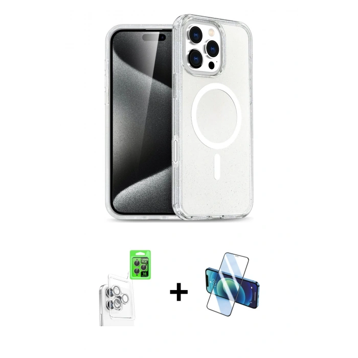 MARSİLYAN™- iPhone 16 Pro Max Kılıf Nova Asil Prime - Siyah 3D Antistatik Cam Ekran Koruyucu + Raze Metal Kamera Lens - BZ