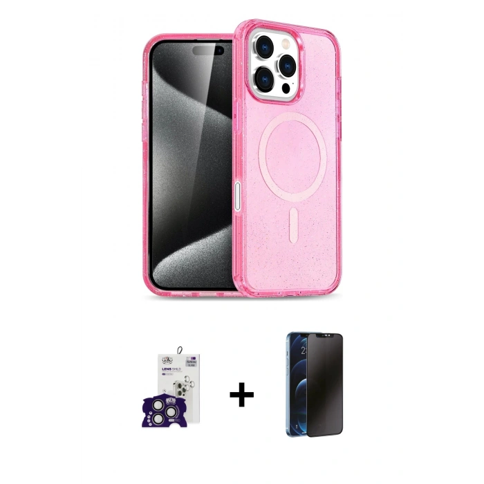 MARSİLYAN™- iPhone 16 Pro Max Kılıf Nova Asil Prime - Siyah 3D Antistatik Hayalet Cam Ekran Koruyucu + Bilvis Titan Kamera Lens - TMGI