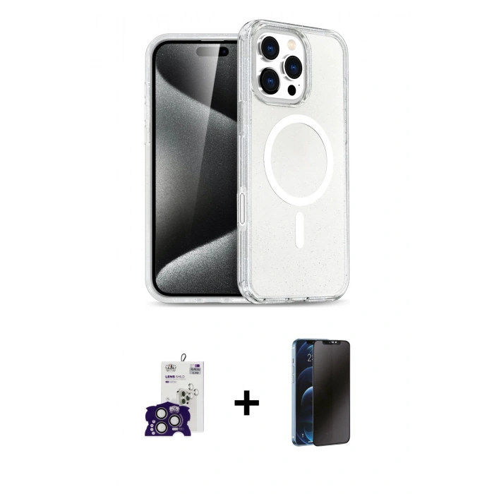 MARSİLYAN™- iPhone 16 Pro Max Kılıf Nova Asil Prime - Siyah 3D Antistatik Hayalet Cam Ekran Koruyucu + Bilvis Titan Kamera Lens - TMGI