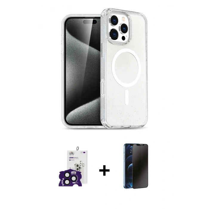 MARSİLYAN™- iPhone 16 Pro Max Kılıf Nova Asil Prime - Siyah 3D Antistatik Hayalet Cam Ekran Koruyucu + Bilvis Titan Kamera Lens - SH