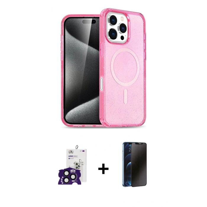 MARSİLYAN™- iPhone 16 Pro Max Kılıf Nova Asil Prime - Siyah 3D Antistatik Hayalet Cam Ekran Koruyucu + Bilvis Titan Kamera Lens - SH