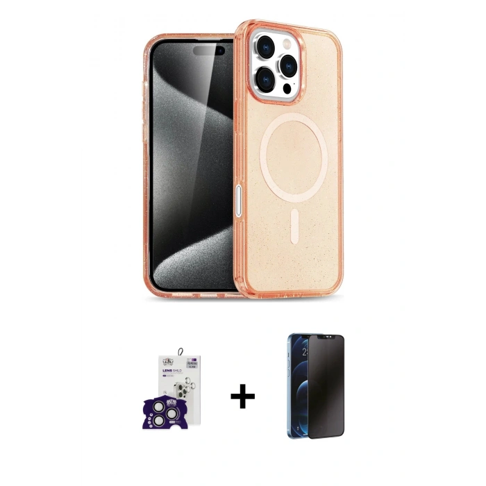 MARSİLYAN™- iPhone 16 Pro Max Kılıf Nova Asil Prime - Siyah 3D Antistatik Hayalet Cam Ekran Koruyucu + Bilvis Titan Kamera Lens - TMGI