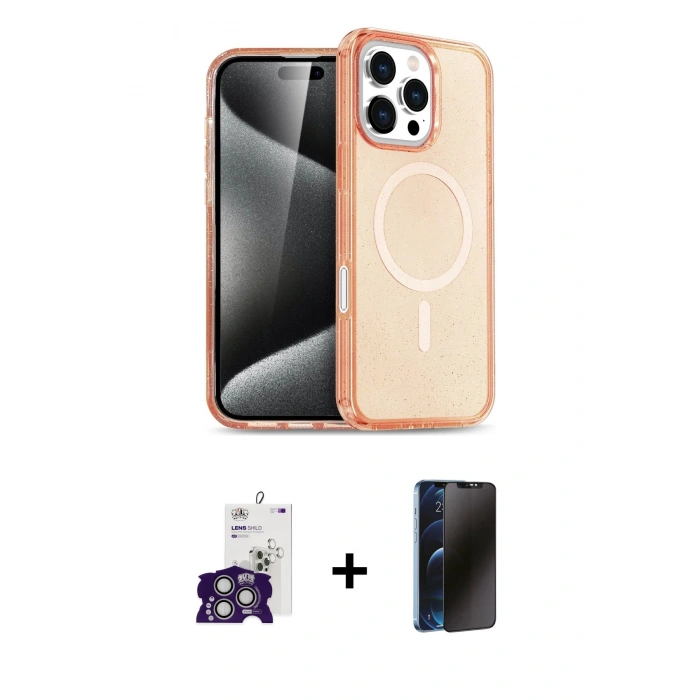 MARSİLYAN™- iPhone 16 Pro Max Kılıf Nova Asil Prime - Siyah 3D Antistatik Hayalet Cam Ekran Koruyucu + Bilvis Titan Kamera Lens - GS