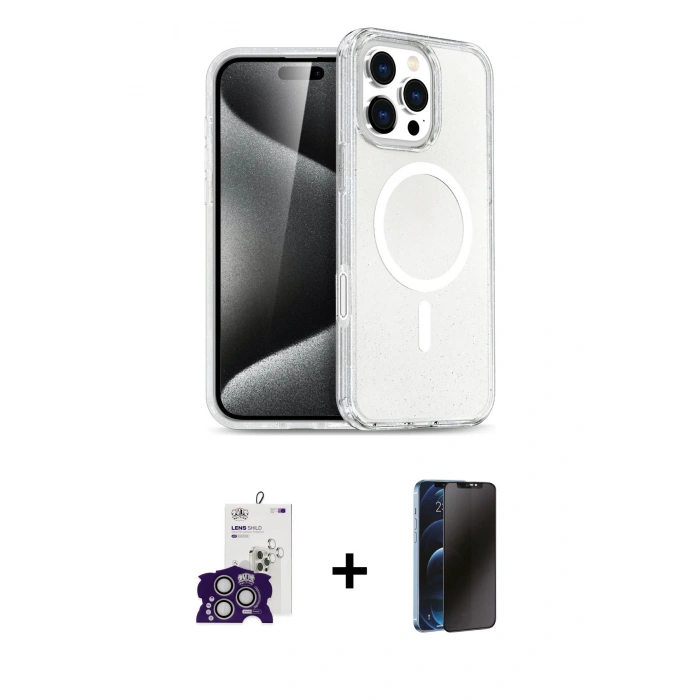 MARSİLYAN™- iPhone 16 Pro Max Kılıf Nova Asil Prime - Siyah 3D Antistatik Hayalet Cam Ekran Koruyucu + Bilvis Titan Kamera Lens - GS
