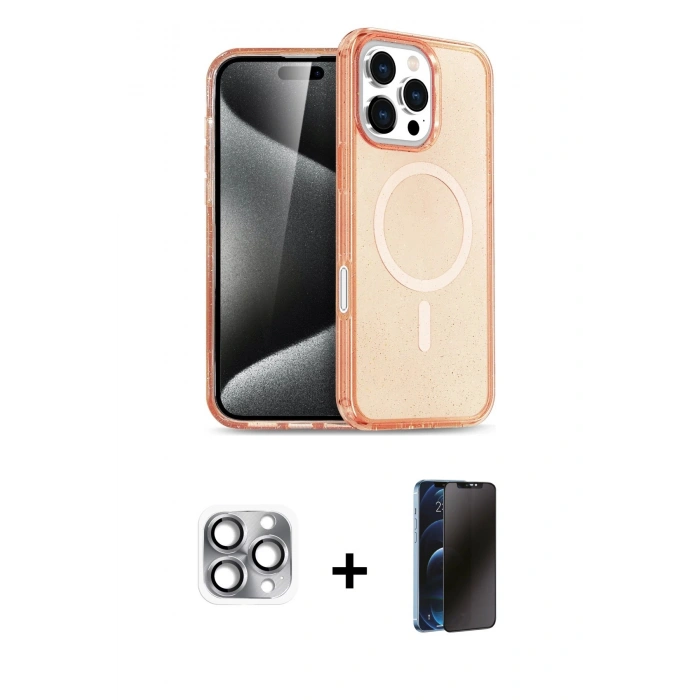 MARSİLYAN™- iPhone 16 Pro Max Kılıf Nova Asil Prime - Siyah 3D Antistatik Hayalet Cam Ekran Koruyucu + Pers Alüminyum Kamera Lens - GI