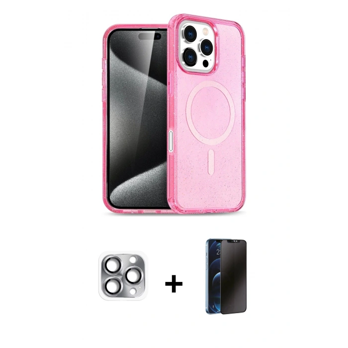 MARSİLYAN™- iPhone 16 Pro Max Kılıf Nova Asil Prime - Siyah 3D Antistatik Hayalet Cam Ekran Koruyucu + Pers Alüminyum Kamera Lens - GI