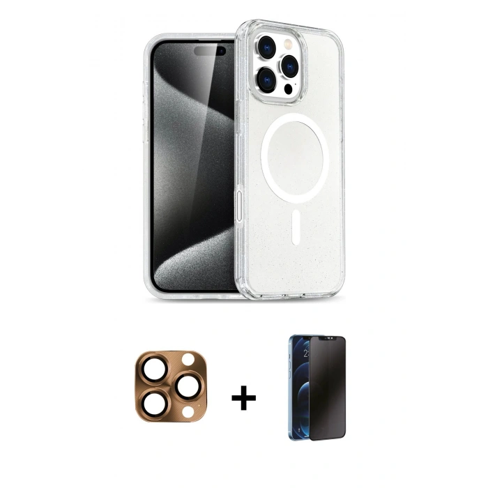 MARSİLYAN™- iPhone 16 Pro Max Kılıf Nova Asil Prime - Siyah 3D Antistatik Hayalet Cam Ekran Koruyucu + Pers Alüminyum Kamera Lens - CLTM