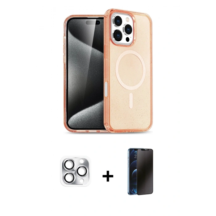 MARSİLYAN™- iPhone 16 Pro Max Kılıf Nova Asil Prime - Siyah 3D Antistatik Hayalet Cam Ekran Koruyucu + Pers Alüminyum Kamera Lens - GS