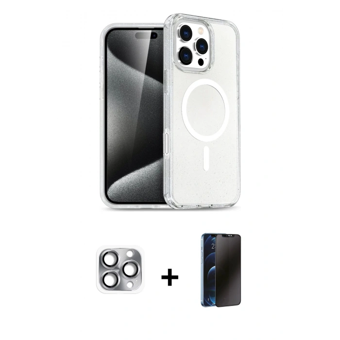 MARSİLYAN™- iPhone 16 Pro Max Kılıf Nova Asil Prime - Siyah 3D Antistatik Hayalet Cam Ekran Koruyucu + Pers Alüminyum Kamera Lens - GI