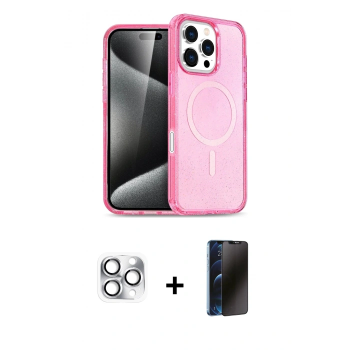 MARSİLYAN™- iPhone 16 Pro Max Kılıf Nova Asil Prime - Siyah 3D Antistatik Hayalet Cam Ekran Koruyucu + Pers Alüminyum Kamera Lens - GS