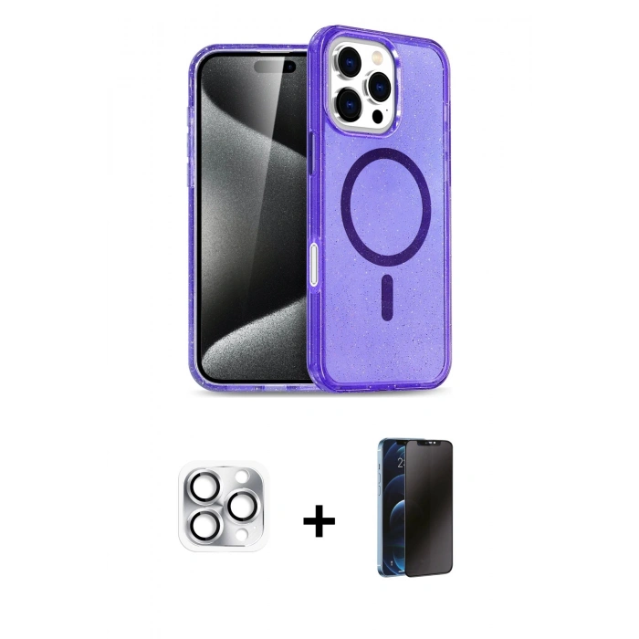 MARSİLYAN™- iPhone 16 Pro Max Kılıf Nova Asil Prime - Siyah 3D Antistatik Hayalet Cam Ekran Koruyucu + Pers Alüminyum Kamera Lens - GS