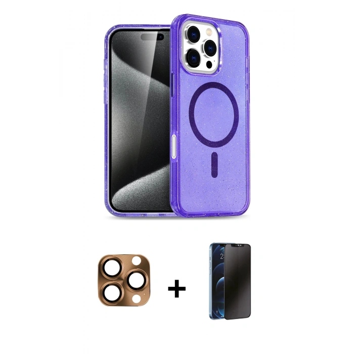 MARSİLYAN™- iPhone 16 Pro Max Kılıf Nova Asil Prime - Siyah 3D Antistatik Hayalet Cam Ekran Koruyucu + Pers Alüminyum Kamera Lens - CLTM