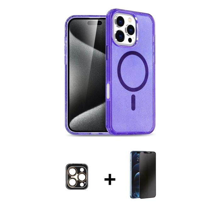 MARSİLYAN™- iPhone 16 Pro Max Kılıf Nova Asil Prime - Siyah 3D Antistatik Hayalet Cam Ekran Koruyucu + PVD Metal Kamera Lens - GD