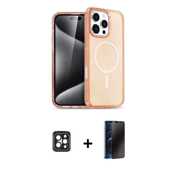 MARSİLYAN™- iPhone 16 Pro Max Kılıf Nova Asil Prime - Siyah 3D Antistatik Hayalet Cam Ekran Koruyucu + PVD Metal Kamera Lens - SH