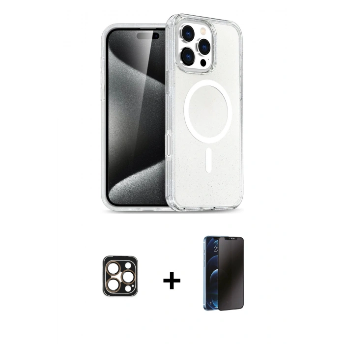 MARSİLYAN™- iPhone 16 Pro Max Kılıf Nova Asil Prime - Siyah 3D Antistatik Hayalet Cam Ekran Koruyucu + PVD Metal Kamera Lens - GD