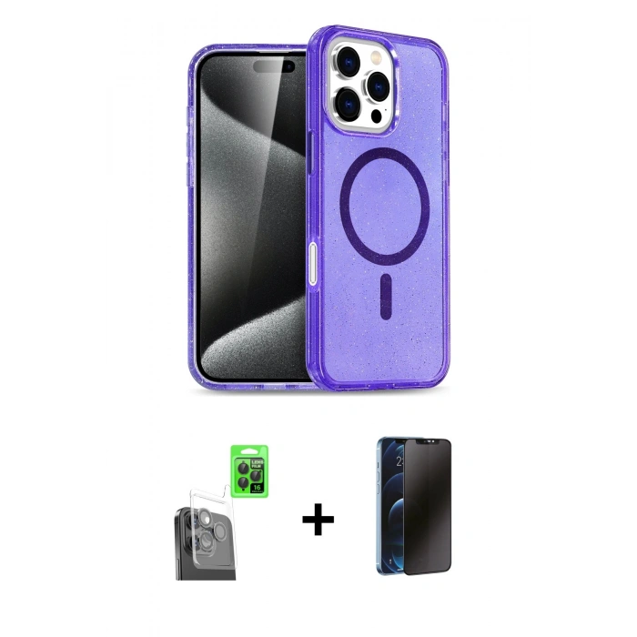 MARSİLYAN™- iPhone 16 Pro Max Kılıf Nova Asil Prime - Siyah 3D Antistatik Hayalet Cam Ekran Koruyucu + Raze Metal Kamera Lens - SH