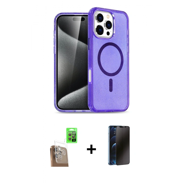 MARSİLYAN™- iPhone 16 Pro Max Kılıf Nova Asil Prime - Siyah 3D Antistatik Hayalet Cam Ekran Koruyucu + Raze Metal Kamera Lens - CLTM