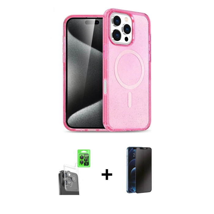 MARSİLYAN™- iPhone 16 Pro Max Kılıf Nova Asil Prime - Siyah 3D Antistatik Hayalet Cam Ekran Koruyucu + Raze Metal Kamera Lens - SH