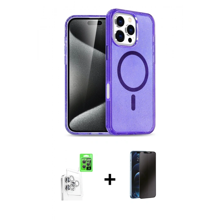 MARSİLYAN™- iPhone 16 Pro Max Kılıf Nova Asil Prime - Siyah 3D Antistatik Hayalet Cam Ekran Koruyucu + Raze Metal Kamera Lens - BZ