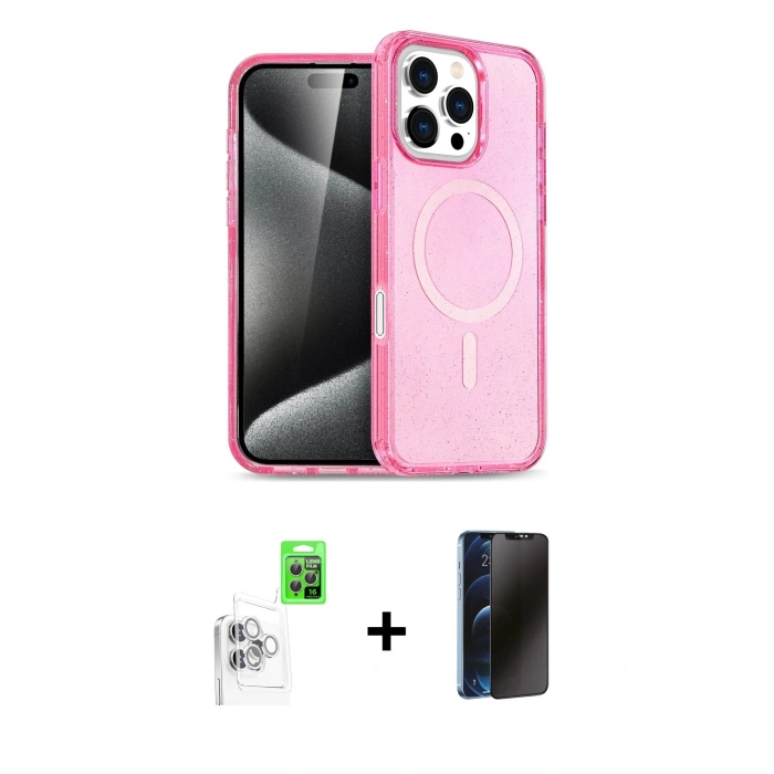 MARSİLYAN™- iPhone 16 Pro Max Kılıf Nova Asil Prime - Siyah 3D Antistatik Hayalet Cam Ekran Koruyucu + Raze Metal Kamera Lens - BZ