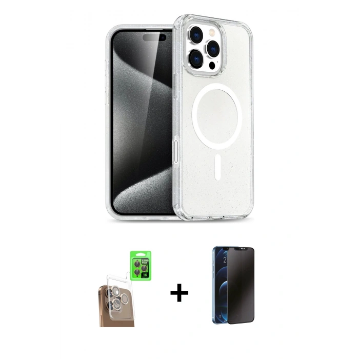 MARSİLYAN™- iPhone 16 Pro Max Kılıf Nova Asil Prime - Siyah 3D Antistatik Hayalet Cam Ekran Koruyucu + Raze Metal Kamera Lens - CLTM