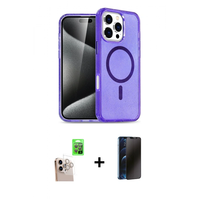 MARSİLYAN™- iPhone 16 Pro Max Kılıf Nova Asil Prime - Siyah 3D Antistatik Hayalet Cam Ekran Koruyucu + Raze Metal Kamera Lens - NLGY