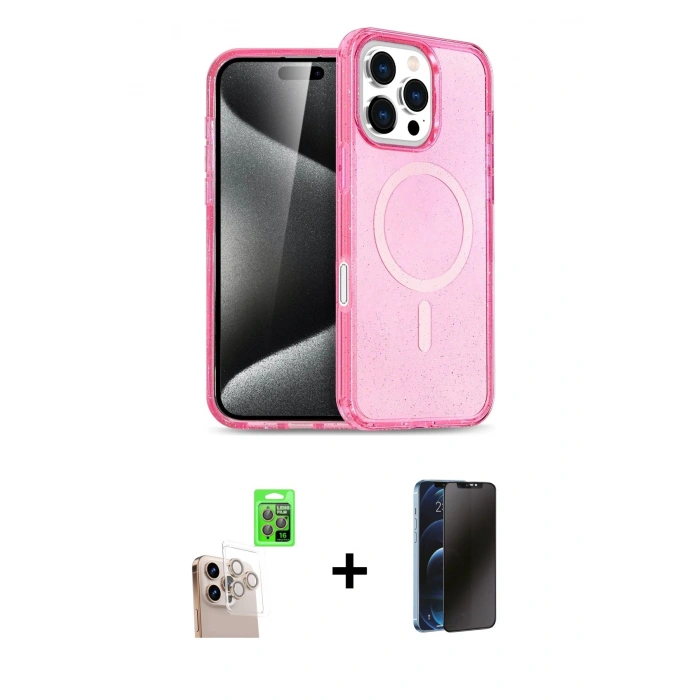 MARSİLYAN™- iPhone 16 Pro Max Kılıf Nova Asil Prime - Siyah 3D Antistatik Hayalet Cam Ekran Koruyucu + Raze Metal Kamera Lens - NLGY
