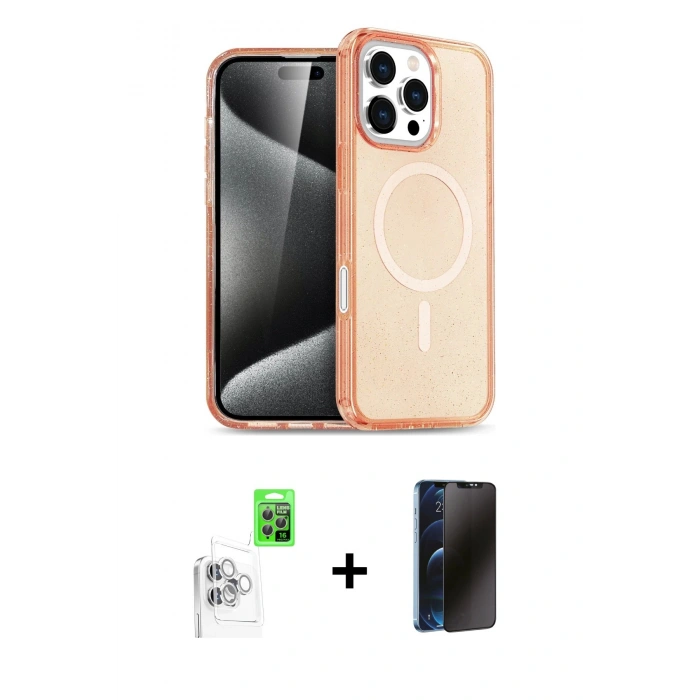 MARSİLYAN™- iPhone 16 Pro Max Kılıf Nova Asil Prime - Siyah 3D Antistatik Hayalet Cam Ekran Koruyucu + Raze Metal Kamera Lens - BZ