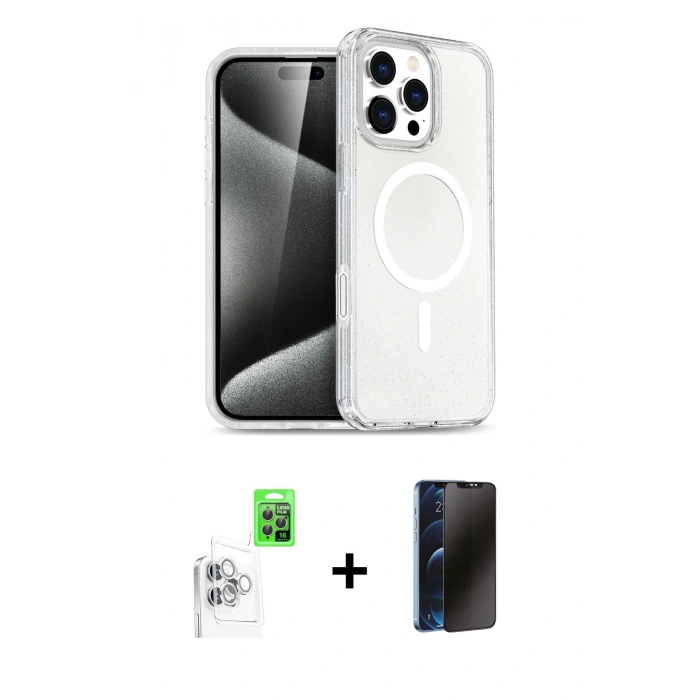 MARSİLYAN™- iPhone 16 Pro Max Kılıf Nova Asil Prime - Siyah 3D Antistatik Hayalet Cam Ekran Koruyucu + Raze Metal Kamera Lens - BZ