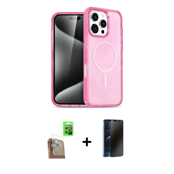 MARSİLYAN™- iPhone 16 Pro Max Kılıf Nova Asil Prime - Siyah 3D Antistatik Hayalet Cam Ekran Koruyucu + Raze Metal Kamera Lens - CLTM