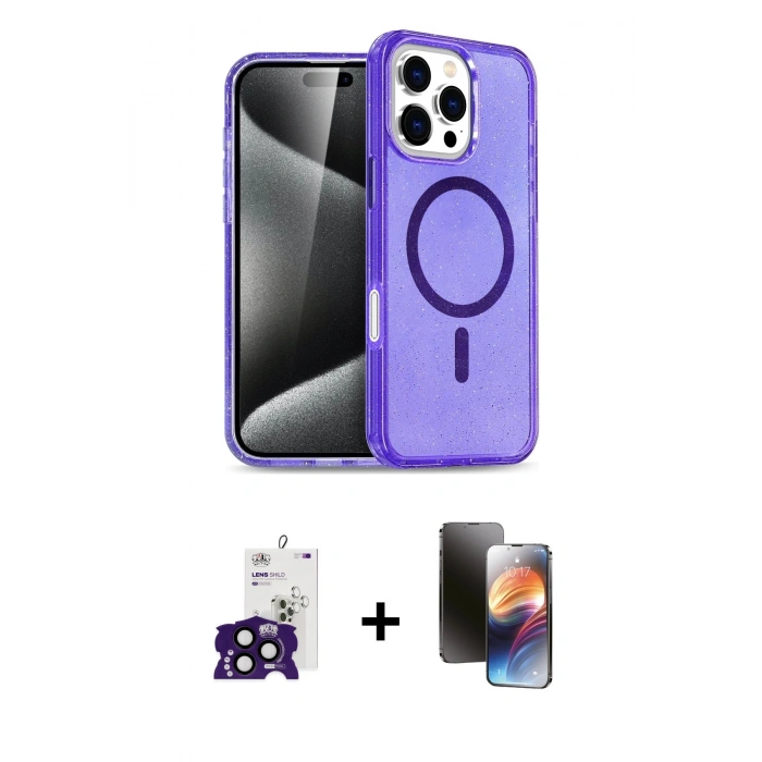 MARSİLYAN™- iPhone 16 Pro Max Kılıf Nova Asil Prime - Siyah 3D Antistatik Mat Seramik Nano Ekran Koruyucu + Siyah Bilvis Titan Kamera Lens