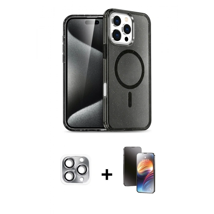 MARSİLYAN™- iPhone 16 Pro Max Kılıf Nova Asil Prime - Siyah 3D Antistatik Mat Seramik Nano Ekran Koruyucu + Pers Alüminyum Kamera Lens - GI