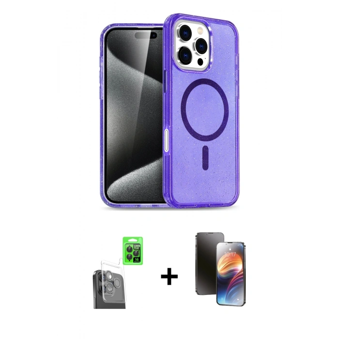MARSİLYAN™- iPhone 16 Pro Max Kılıf Nova Asil Prime - Siyah 3D Antistatik Mat Seramik Nano Ekran Koruyucu + Raze Metal Kamera Lens - SH